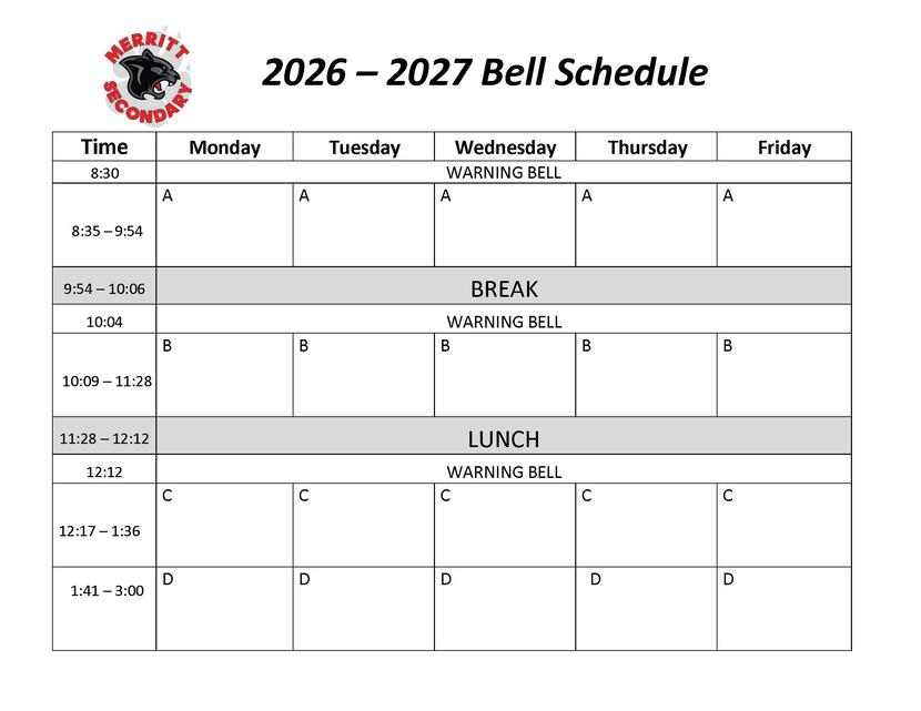 2026-27 Bell Schedule